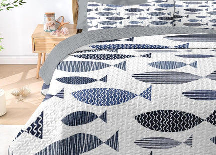 Pamnest Queen Quilt Set, 3 Pieces Coastal Fish Bedding, Bedspread