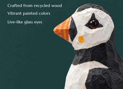 Selsela Hand-Carved Puffin Figurine - Puffin 'Clown of The Sea' Wooden Arctic Seabird Statue Mini Carved Ornament Figurine Small Animals, Coastal Decor & Collectible Ornament