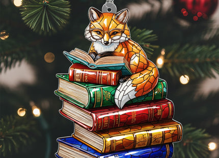 Reading Fox Suncatcher Ornamen for Autumn Decor, Fox Gifts for Women