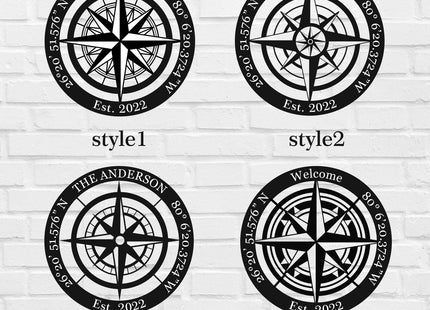 Compass Metal Sign, Nautical Compass GPS Coordinates Sign with Last Name Date, Nautical Wall Decor, Metal Compass Decor, Outdoor Large Metal Signs, Personalized Wedding Gift, Housewarming Gift