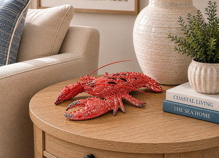Red Lobster Statue Figurine - Ocean Decor Beach House Accent - Coral Reef Coastal Nautical Tabletop Decor (12.25" x 8.25")