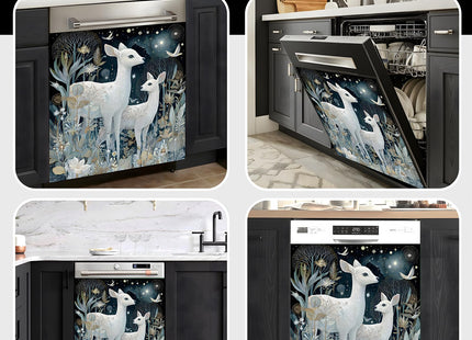 Magnetic Dishwasher Cover 23x26 inch, White Deer Moonlit Forest Kitchen Decor