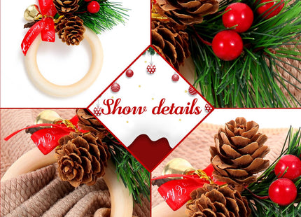 SIYOMG Christmas Napkin Rings Set of 12, Pinecone Buckles with Red Berry, Xmas Napkin Ring Holders for Cloth Napkins, Christmas, Thanksgiving, and Wedding Table Decor