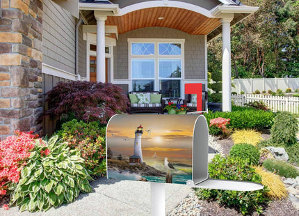 Lighthouse Magnetic Mailbox Cover, Outdoor Mail Cover Letter Post Box, 18x21 in Sea Wave White Cloud Nautical Mailwrap for Garden Yard Outside Decor