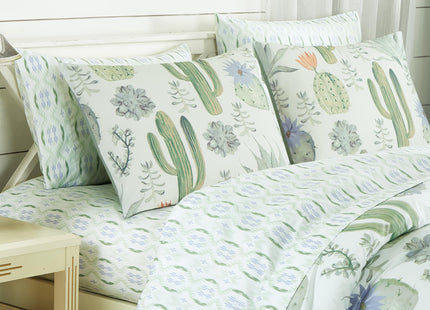 Chezmoi Collection Gregory 5-Piece Serene Lodge Bed in a Bag Twin Comforter Set - Green Blue Cactus Succulent Plant Printed Microfiber Bedding Set