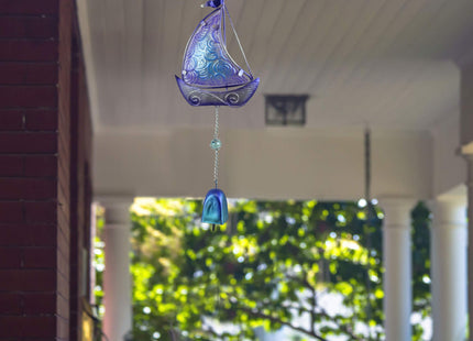 CoTa Global Hanging Nautical Glass Purple Sailboat Wind Chime Decoration