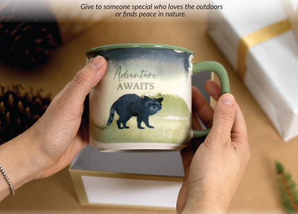 Pavilion Gift Company - Adventure Awaits - Raccoon - 17 Oz Coffee Mug Tea Cup Woodland Hiking Camping Cabin Woods Lodge Gift Outdoorsy Present
