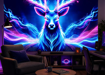 BlissYard Blacklight Tapestry Deer Antlers Neon Wall Art 78 x 59 Inch