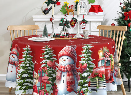 cusugbaso Round Christmas Tablecloth 60 inches - Snowman Christmas Decor