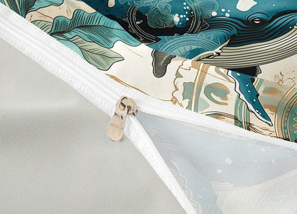 Whale Duvet Cover Queen,Nautical Coastal Comforter Cover,3D Whale Print Decorative Bedding Retro Marine Life Quilt Cover Teal Sea Animal Bedding Sets Ocean Park Theme Bedspreads Cover Kids Boys Girls