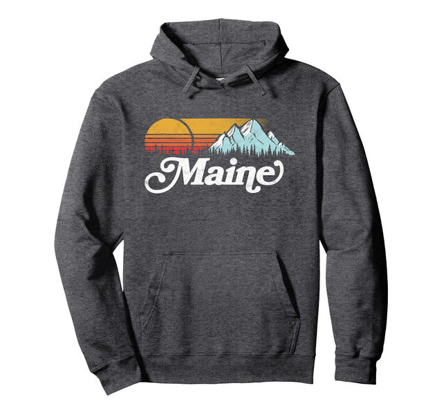 Retro Vibe Maine Vintage Mountains & Sun Pullover Hoodie