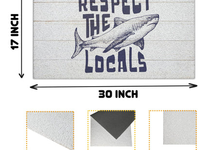 Yhtrg Coastal Beach Door Mat, Shark Rug, Respect the Locals Shark Doormat for Indoor Outdoor Entrance Porch, Ocean Bathmat Rug for Bathroom, 17x30 Inches