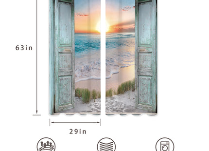 Beach Coastal Short Small Ocean Teal Living Room Bedroom Window Curtains