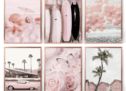 SOUHLP Blush Pink Coastal Canvas Wall Art, 12''x16''