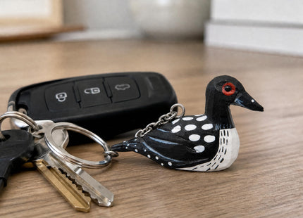 Selsela Common Loon Duck Keychain Ring Hook Clip Charm Miniature Wood Mini Figurine Small Animal