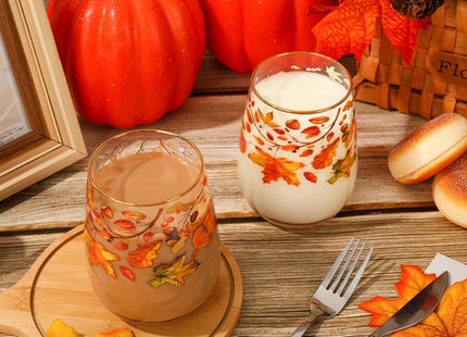 Whaline 2 Pcs Fall Stemless Wine Glasses, Maple Leaf, 17 Oz