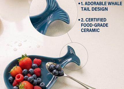 Ceramic Whale Spoon Rest - Fish Spoon Rest for Stove Top (Navy Blue)