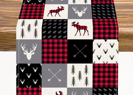 Cabin Retro Rustic Lodge Table Runner Deer Country Hunting Wild Animal Plaid Check Kitchen Dinner Runner for Indoor Home Living Room Party Dining Table Decoration 13"x120"