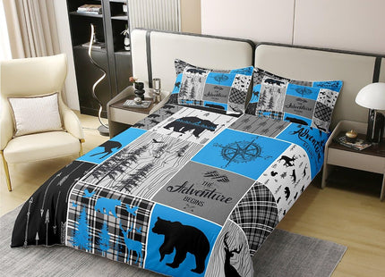 Erosebridal Hunting Deer 100% Cotton Duvet Cover Twin Size Boys Retro Rustic Farmhouse Bedding Set Bear Adventure Themed Comforter Cover Western Cowboy Wildlife Bedclothes 2 Piece with 1 Pillow Case