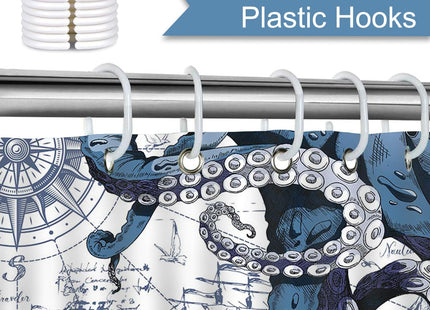 Mocsicka Nautical Octopus Shower Curtain Nautical Sailboat Octopus Bathroom Shower Curtain Nautical Coastal Waterproof Fabric Shower Curtain Bathtub Decor with 12 Hooks 72 X 72 Inch