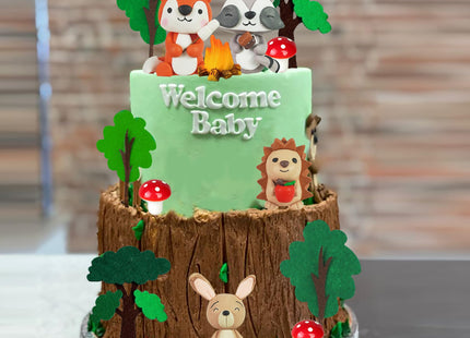 Woodland Animals Cake Topper with Fox Raccoon Hedgehog Rabbit Mushroom for Woodland Themed Birthday