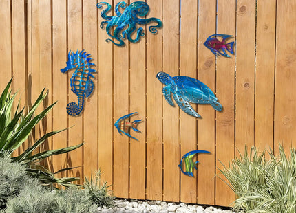 LiveInUrban Coastal Wall Art Octopus Metal Wall Sculptures, Ocean Beach Themed Metal Hanging Home Decoration 15.7"x11.1"