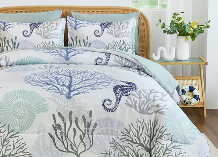 Comforter Set Full Size Coastal Beach Theme Bedding Set,7 Pieces