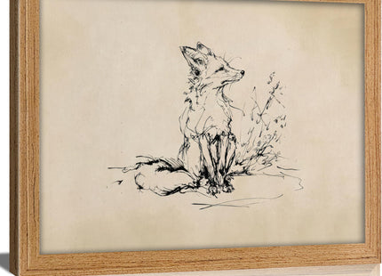 guajunsanh Framed Fox Sketch Wall Art, Vintage Fox Drawing Canvas Print