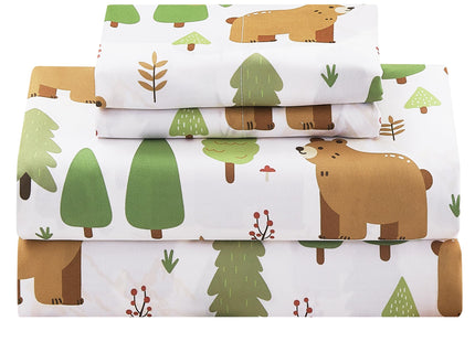 CozySmile Full Sheet Set Kids,4 Pieces Breathable Soft Microfiber Bedsheets for Child Boys, Oeko-TEX, Anti Pilling Deep Pockets Easy Care Bed Sheets, Forest Bear