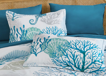 WONGS BEDDING Coastal Comforter Set Queen, Beach Themed Comforter,7 Pieces Ocean Nautical Seaweed & Starfish Bed in a Bag (90"×90")