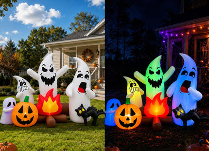 SEASONBLOW 6Ft Long Halloween Inflatable Ghost Campfire Outdoor Decoration