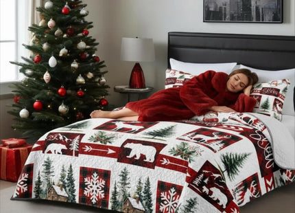 ITFRO Christmas Quilt Set Queen Deer Bear Snowflake Pine Tree Red Buffalo Plaid Bedspread Soft Microfiber 3 Piece Bedding Set with 2 Pillow Shams Holiday Coverlet Home Decor (Buffalo Plaid, Queen)