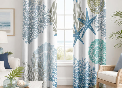 Aeyadis Blue Teal Coastal Window Curtains, Beach Nautical Starfish Coral Window Drapes Blackout Treatment Darkening Thermal Insulated Grommet for Living Room Bedroom Decor 2 Panels 52x63 Inches