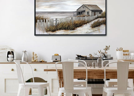 YDYSUNE Village Coastal Wall Art for Living Room - Retro Beach Fenced House Canvas Wall Decor for Home Artwork Painting Print for Bedroom Decoration Kitchen Office Hang a Picture Framed 20x40 Inches