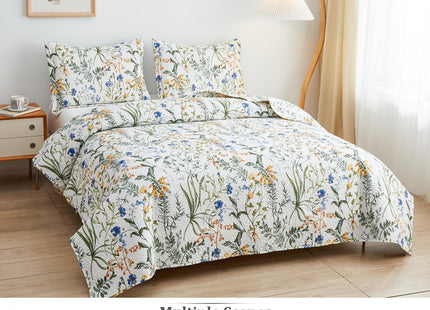 Jarson Country Floral Quilts Bedspreads King Size, 3Pcs Lightweight Spring Summer Quilt Set Botanical Flowers Coverlets Reverisible Rustic Lodge Bedding Pillow Shams