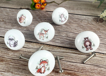 Lasyman 6PCS 1.5" Nursery Safari Animals Ceramics Drawer Handle Pulls Cute Decor Dresser Knobs Children's Cabinet Knob (Bear)