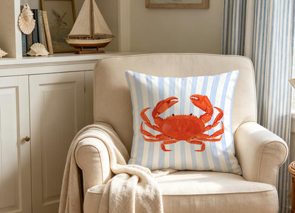 Exqcom Coastal Red Crab Pillow Covers 18x18, Blue and White Striped Coastal Nautical Crab Throw Pillow Covers for Bedroom Beach House Home, Preppy Beach Room Decor