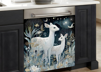 Magnetic Dishwasher Cover 23x26 inch, White Deer Moonlit Forest Kitchen Decor