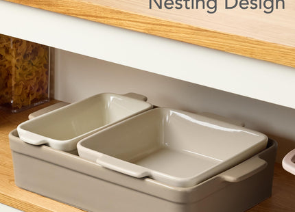 Best Choice Products 3-Piece Ceramic Casserole Baking Dish Set Mushroom