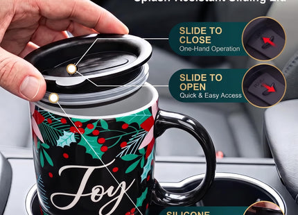 Topadorn 17oz Holly Joy Ceramic Coffee Mug with Lid
