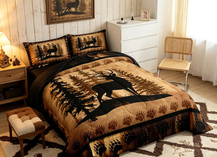 Feelyou Cute Deer Comforter Set for Girls Boys Kids Deer Hunting Bedding Set Room Decor Rustic Bear Paw Print Bedding Set Canbin Duvet Set King Size 3Pcs Quilt Boys