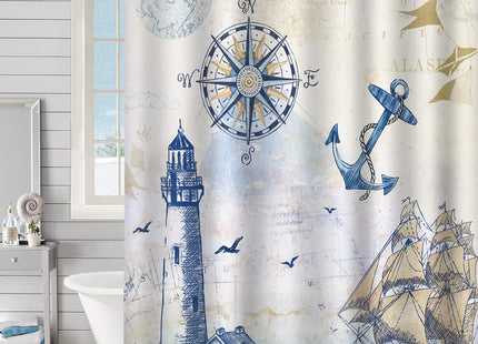 Bonhause Nautical Lighthouse Shower Curtain for Bathroom, 72x72 Inch