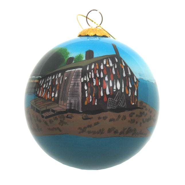 Hand Painted Maine Lobster Shack Ornament – Blown Glass Christmas Tree Decor Inspired by Lobstering, Great for Gifting