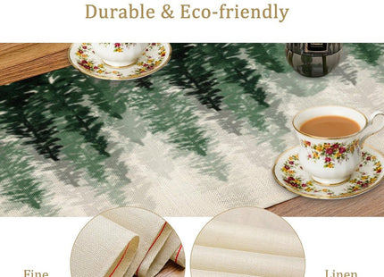 Green Forest Pine Trees Table Runner, Woodland Tabletop Scarf Home Kitchen Holiday Decor, Seasonal Farmhouse Rustic Dining Decorations Party Supply 13 X 36 Inch