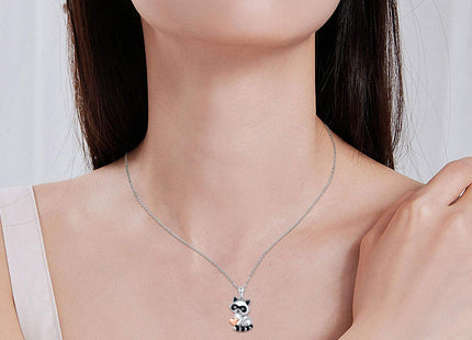 CHENGHONG Raccoon Necklace 925 Sterling Silver Cute Animal Necklace Heart Raccoon Pendant Necklace Raccoon Jewelry Gifts for Women Mom