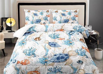 Blue Sea Turtle Themed Comforter Set 3Pcs Queen for Kid Teen Girl Boy Adult