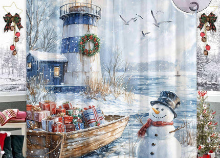 Jipusai Winter Christmas Lighthouse Shower Curtain for Bathroom 70X70IN
