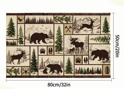 Evlaschin Rustic Bear Deer Bathroom Rug- Farmhouse Cabin Lodge Wildlife Bath Mats- Vintage Forest Tree Elk Moose Non-Slip Seasonal Bath Rugs 32"x20" for Shower Room Bathtub Sink Bedside