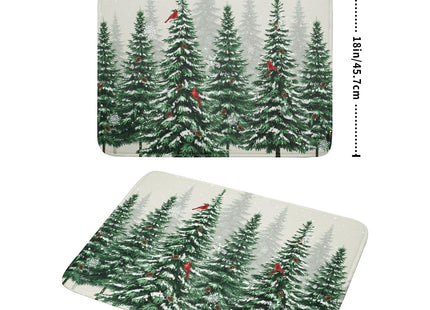 Winter Green Pine Tree Dish Drying Mat for Kitchen Counter,Red Bird Snowflake Drying Mat 18 x 24 Inch with High Absorbent Microfiber Drainer Mat for Coffee Bar