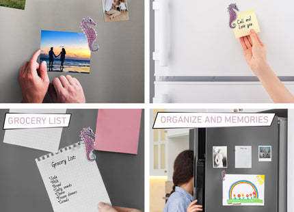 COTA Global Seahorse Sparkling Refrigerator Magnet - Pink & Silver Sparkling Rhinestones Crystals, Cute Sparkly Ocean Animal Magnet for Kitchen Door Fridge, Cool Home & Office Novelty Decor - 2 Inch